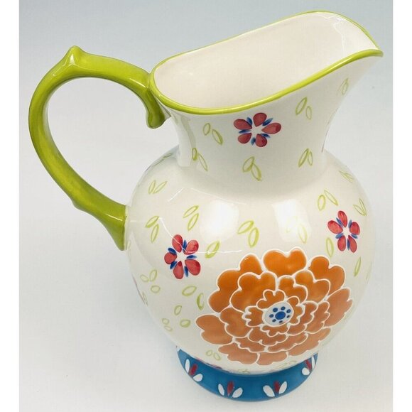 DUTCH WAX by Coastline Imports 9.25" Hand Painted Floral Ceramic PITCHER EUC - Picture 1 of 6